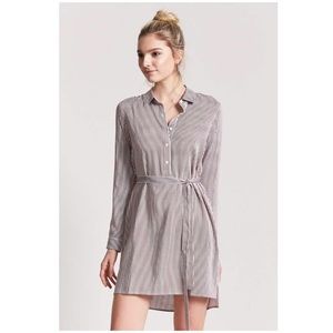 Forever 21 Brown and White Striped Shirtdress